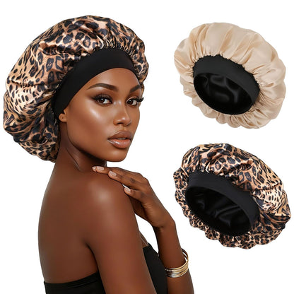 Silk Bonnet for Sleeping Double Layer Satin Bonnet Adjustable Bonnets for Black Women Sleep Cap Reversible Hair Bonnet for Curly Hair (Black and Purple)