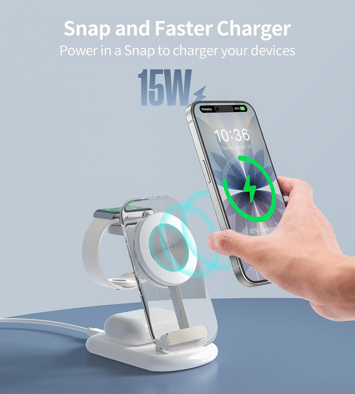 Mukiya 3 in 1 Magnetic Wireless Charging Station for Apple Devices
