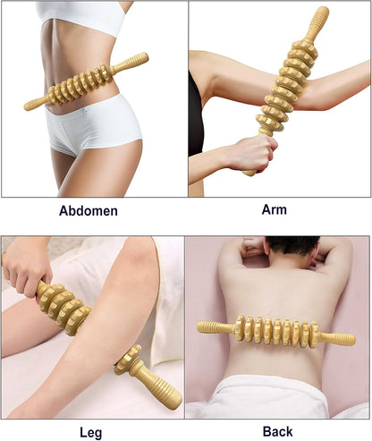 Wooden Massager Handheld Roller Trigger Point Massager Stick for Fascia, Cellulite, Muscle & Abdomen , Body Therapy Massager, Muscle Belly Relief Tool…