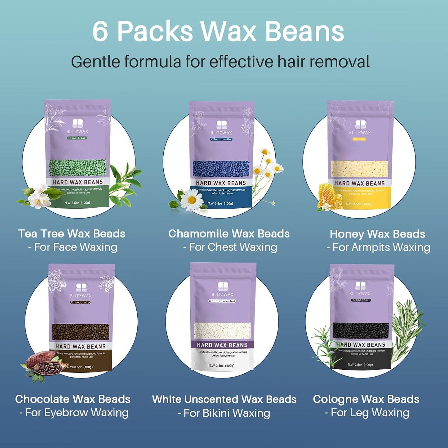 BLITZWAX Brazilian and Bikini Waxing Kit for Women, Hard Wax Warmer for Face, Legs and Body, At Home Hair Removal Kit, Beginner Friendly, Digital Fast Heating, 51 Wax Items