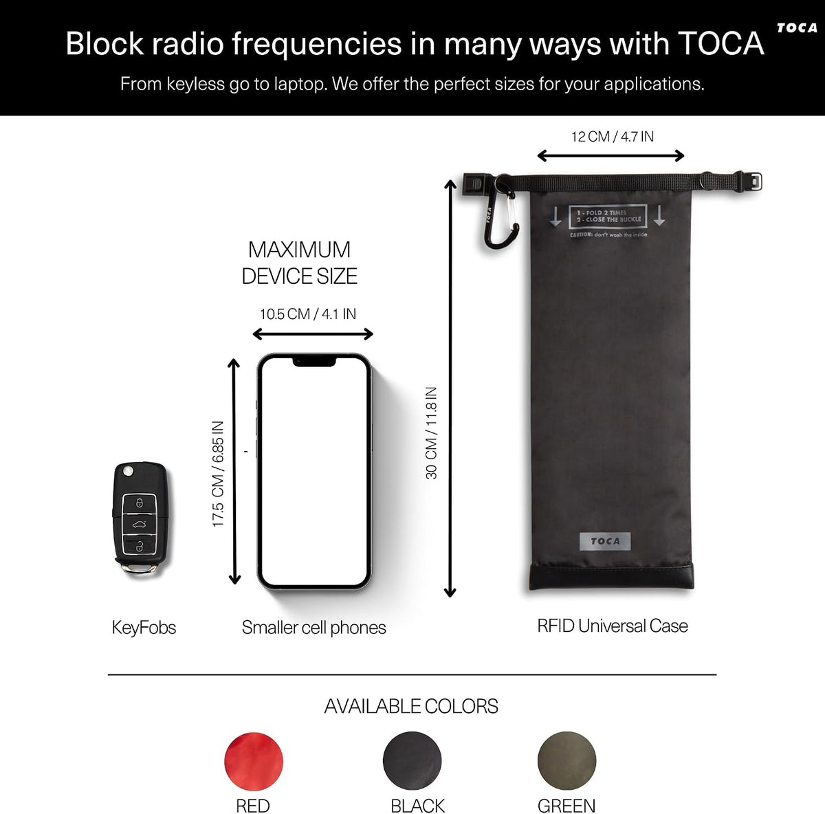 TOCA Faraday Pouch and Security Bag for Smartphones, GPS, RFID, Data Blocker, Shielding Purse, Travel, Anti-Hacking & Anti-Tracking, Privacy Protection Black