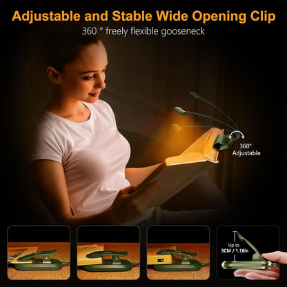 Gritin Rechargeable Book Light for Reading in Bed with 19 LED | Eye Caring 3 Color Temps,5 Brightness Levels,Memory Function,90 Hrs Runtime Flexible Goose Neck Clip on Light for Book Lovers