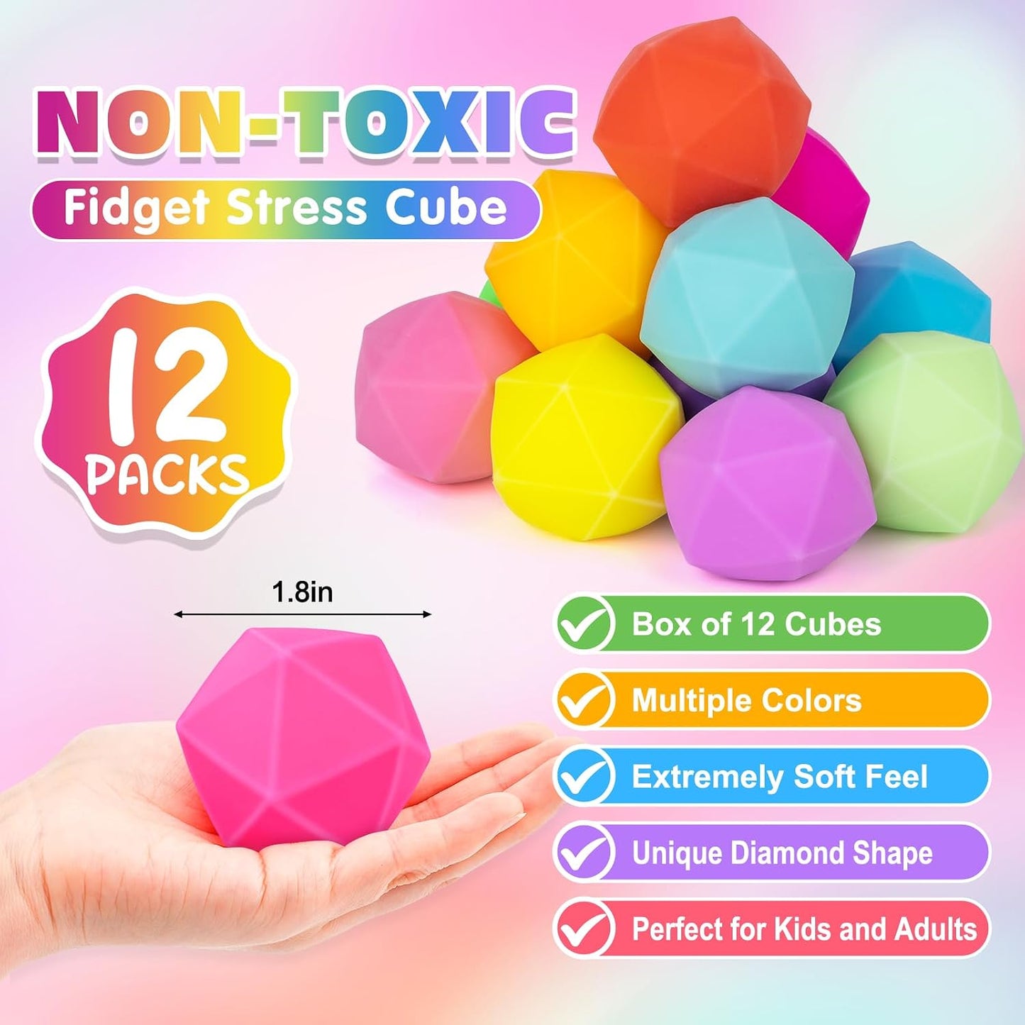 12 Pack Slow Rising Stress Ball,Stress Balls for Kids Adults,Stretchy Fidget Toys for Stress Relief,Hand Therapy Sensory Squishy Ball, Squishy Toys for Kids, Classroom Prize Box Party Favors