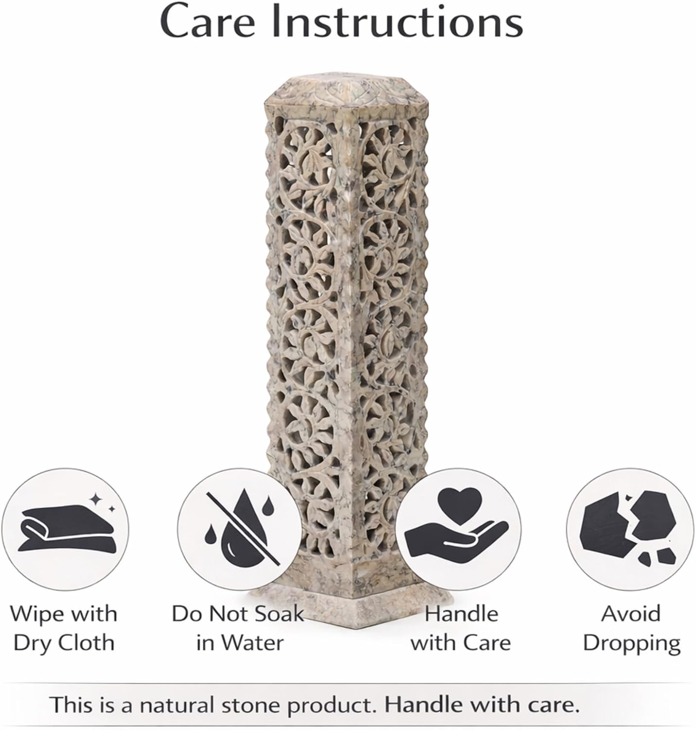 Carry Me Handmade Marble Soapstone Incense Stick Burner | Candle Stick Holder, Tea Light Stand, 3 x 3 x 11 Inches, Decorative Home and Kitchen Decor, Perfect for Gifting