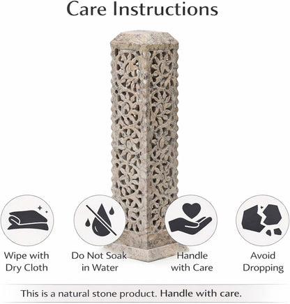 Carry Me Handmade Marble Soapstone Incense Stick Burner | Candle Stick Holder, Tea Light Stand, 3 x 3 x 11 Inches, Decorative Home and Kitchen Decor, Perfect for Gifting