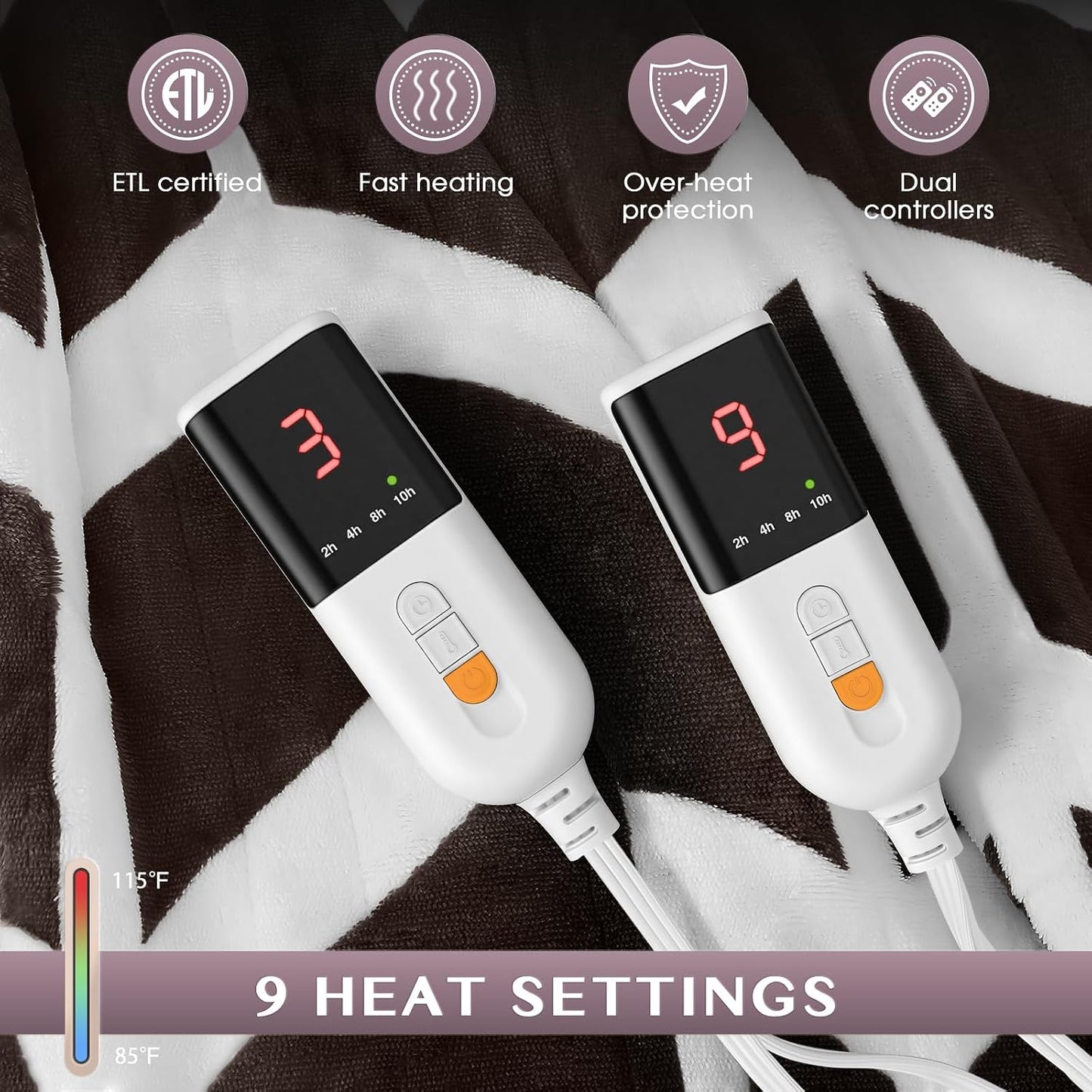 VENTIMI Electric Blanket Heated Throw, 50" x 60" Heated Blanket with 5 Heat Levels & 3 Hours Auto Off, Fast Heating Blankets with ETL & FCC Certification, Grey