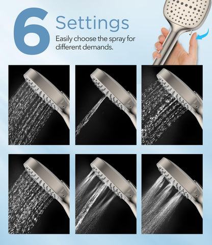 MakeFit Filtered Shower Head Black - 6 Modes High Pressure Handheld Shower Head with Filter Mineral Beads, Detachable Handheld Showerhead Set with Stainless Steel Hose and Shower Arm Bracket