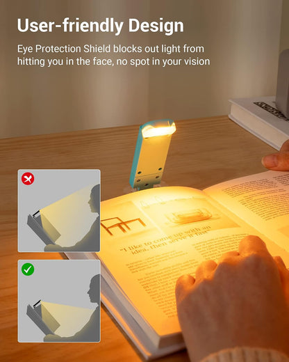 DEWENWILS Book Reading Light, USB Rechargeable Booklight for Reading at Night, LED Clip On Book Lights for Kids, Bookworms, Blue Light Blocking, Amber + Warm White (Green)