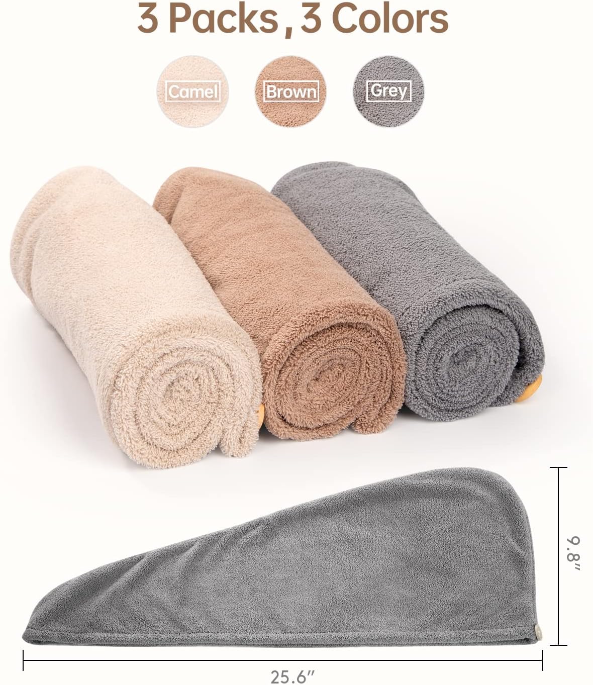 YFONG 3 Pack Microfiber Hair Towel Wrap for Women Girls, Super Absorbent Turban Towels for Drying Wet Hair, Anti Frizz Head Towels for Curly All Hair Style, Turbie Twist (Blue, Pink, White)