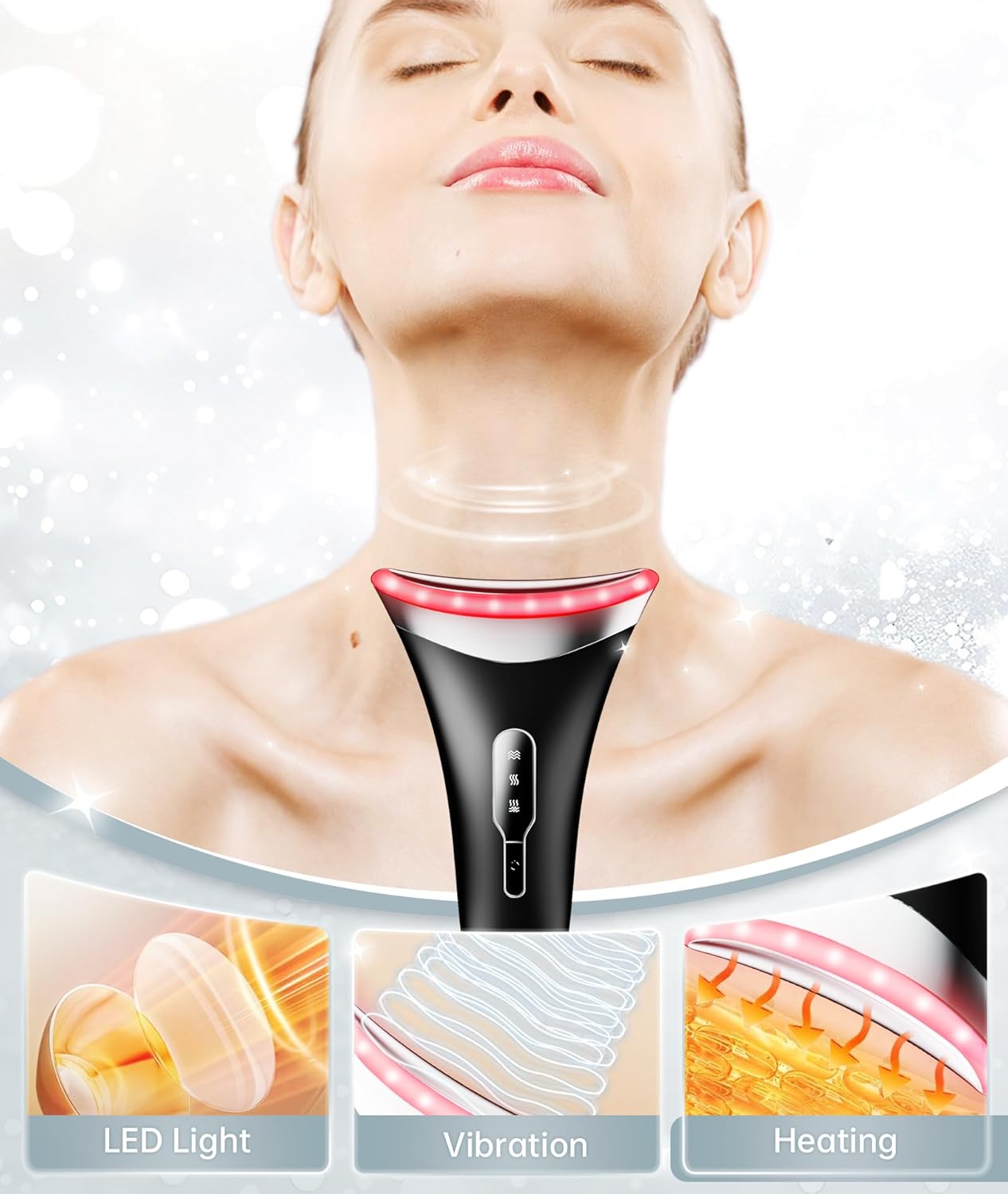 Dopsikn 7 Color Galvanic Machines - Red Light Therapy for Face and Neck, Face Massager Tool for Wrinkles, Double Chin, Vibrating Facial Massager with Thermals, Pink