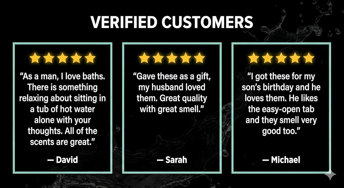 Bath Bombs for Men - Gift Set of 18 Square Shaped Handmade Natural Bath Bombs of 2.5 oz w/Essential Oils, Unique Manly Scents, for Boyfriend, Husband, Father - 18 Pack Square