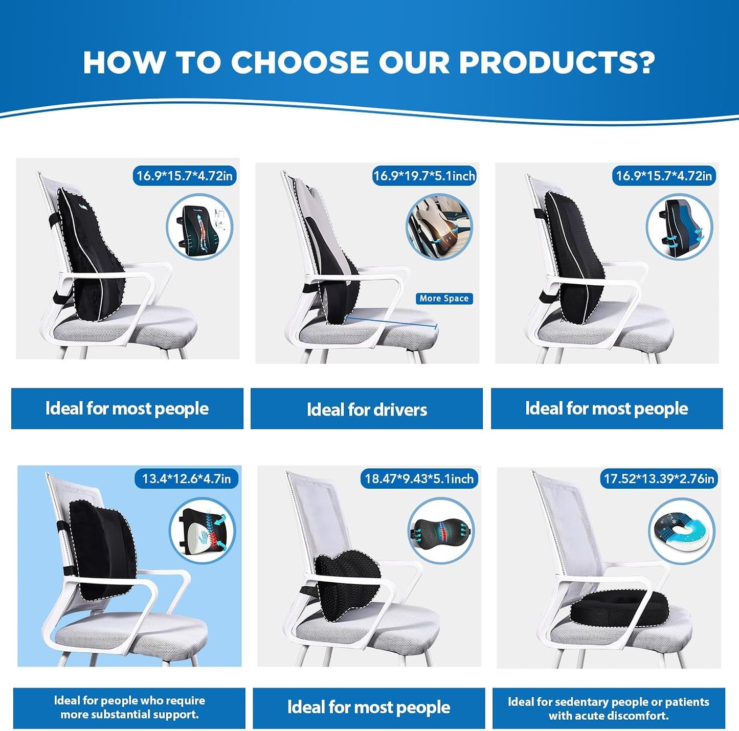 Niceeday Lumbar Support Pillow for Office Chair Car Back Support Pillow, Memory Foam Gaming Chair Desk Chair Back Cushion for Lower Back Pain Relief, Ergonomic Back Rest,Office Home Essentials