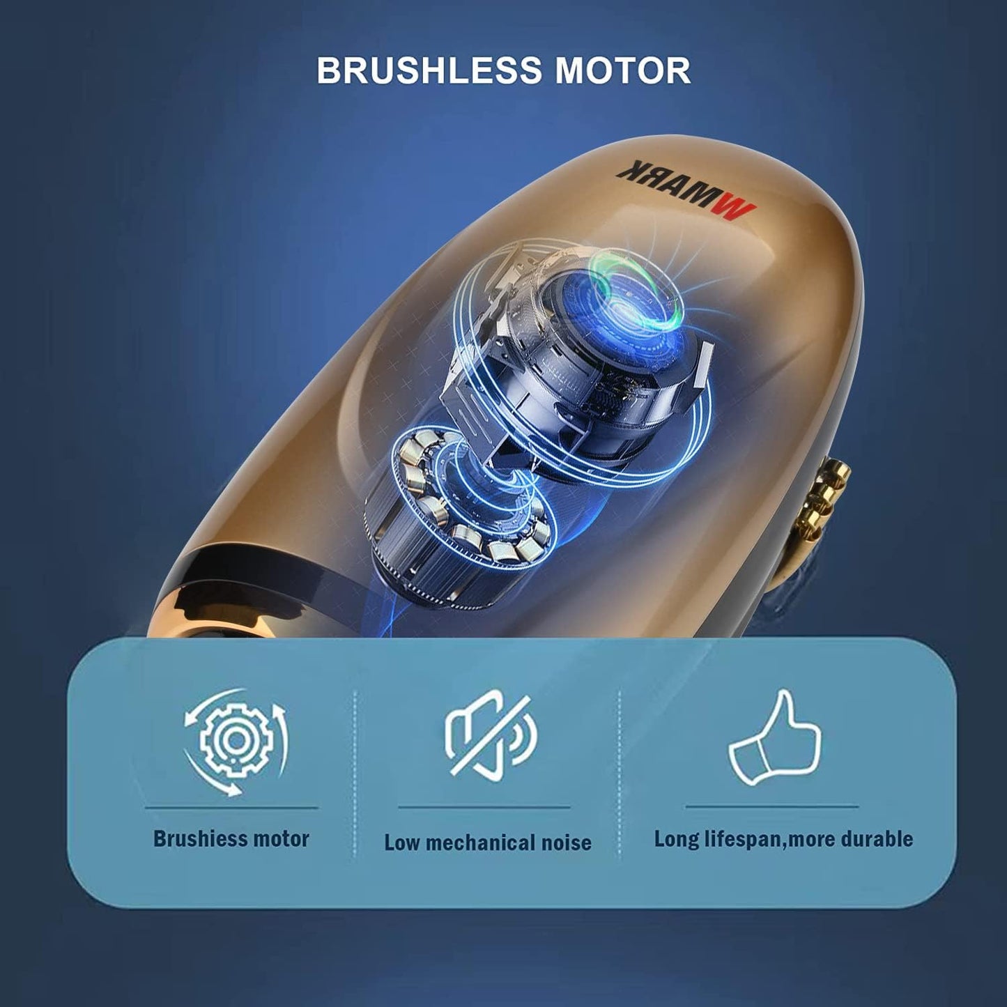 WMARK Barber Massager/Cordless Handheld Massager, Charge Neck/Legs/Hand/Face Massager, 2 Massage Nodes 2600AMH，Golden
