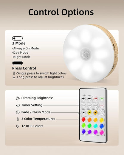 EZVALO RGB Under Cabinet Puck Lights with Remote, Motion Sensor Lights