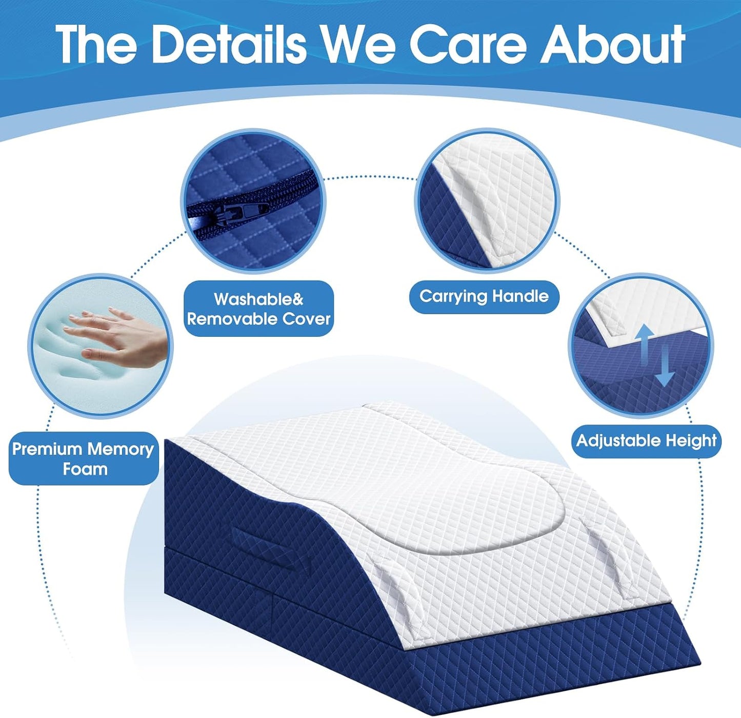 TranquilRelax Elevation Pillows for Leg After Surgery, Memory Foam Adjustable Wedge Pillow for Injury or Rest, Ankle Pillow for Sleeping Blood Circulation, Grey/Single Leg