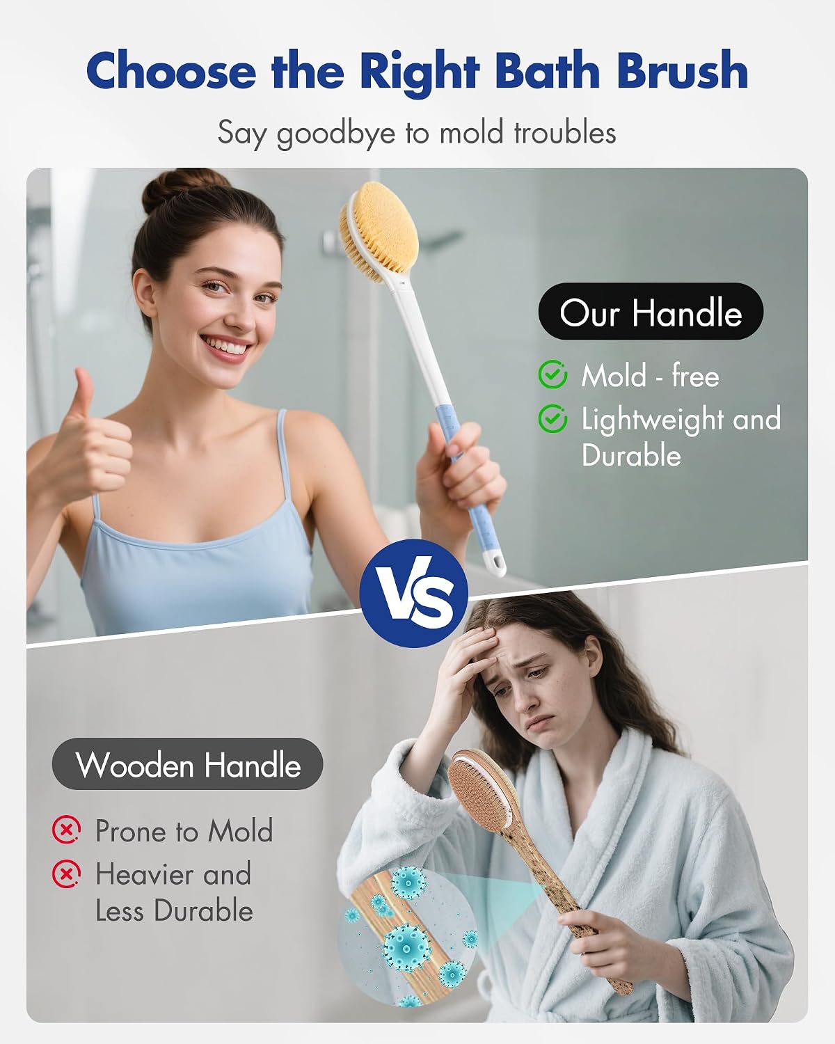 Dry Brushing Body Brush for Massage - Natural Boar Bristle Exfoliating Brush with Massage Nodes for Lymphatic Drainage, Cellulite, Blood Circulation Improving Skin Health for Women Men Elderly(Grey)