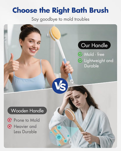 Dry Brushing Body Brush for Massage - Natural Boar Bristle Exfoliating Brush with Massage Nodes for Lymphatic Drainage, Cellulite, Blood Circulation Improving Skin Health for Women Men Elderly(Grey)