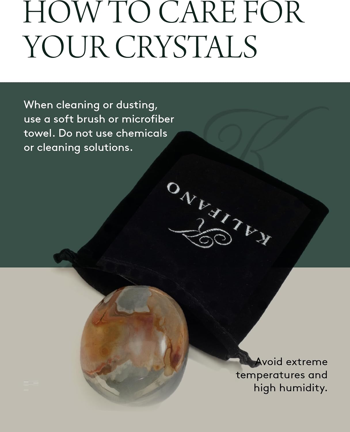 KALIFANO Palm Stone with Healing & Calming Effects - AAA+ Grade High Energy Worry Stone with Information Card - Reiki Crystal Used for Courage (Family Owned and Operated)