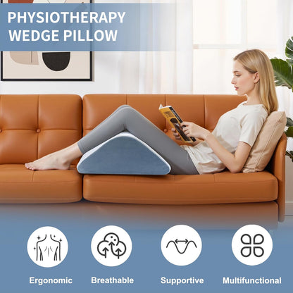 Knee Wedge Pillow, 8" Knee Pillow for Back Sleeping Leg Elevation Leg Pillow, Triangle Pillow for Legs Post Surgery, Knee Support, Hip Back Pain Relief