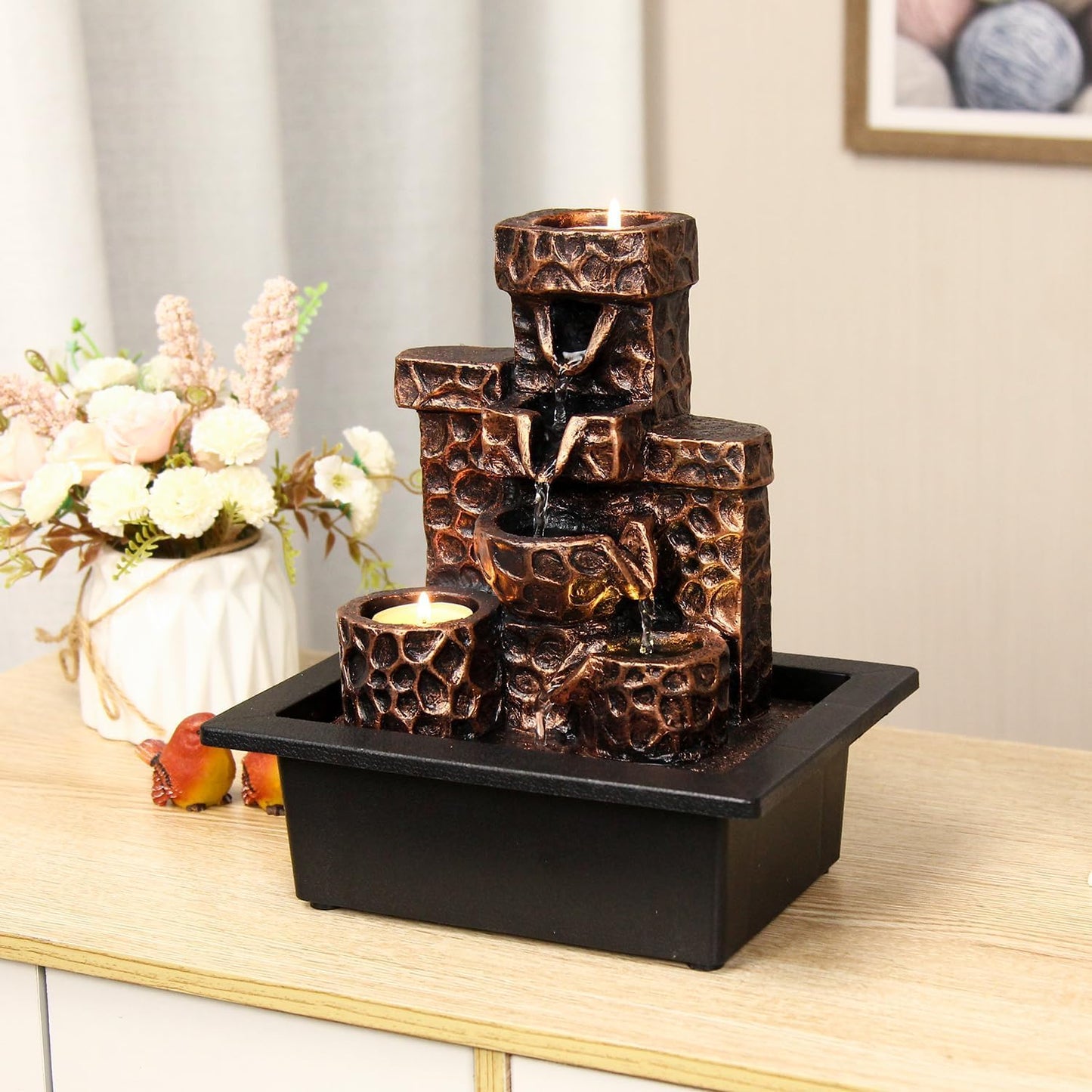 Tabletop Waterfall Fountain Indoor Themed Coral Seashell Tabletop Water Fountain Meditation (Ocean)