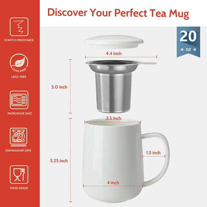Sweese 20 OZ Porcelain Tea Mug with Infuser and Lid, Loose Leaf Tea Cup, Gifts for Tea Lover - Mint Green