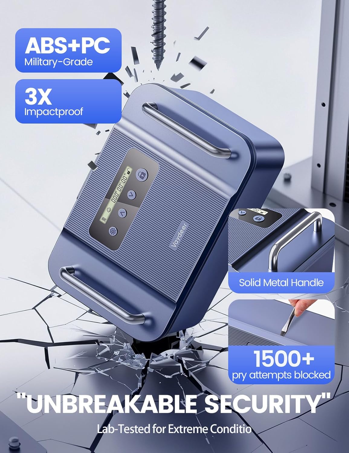 Vaydeer Metal Timed Lock Box with Handles, Phone Lock Box with Timer