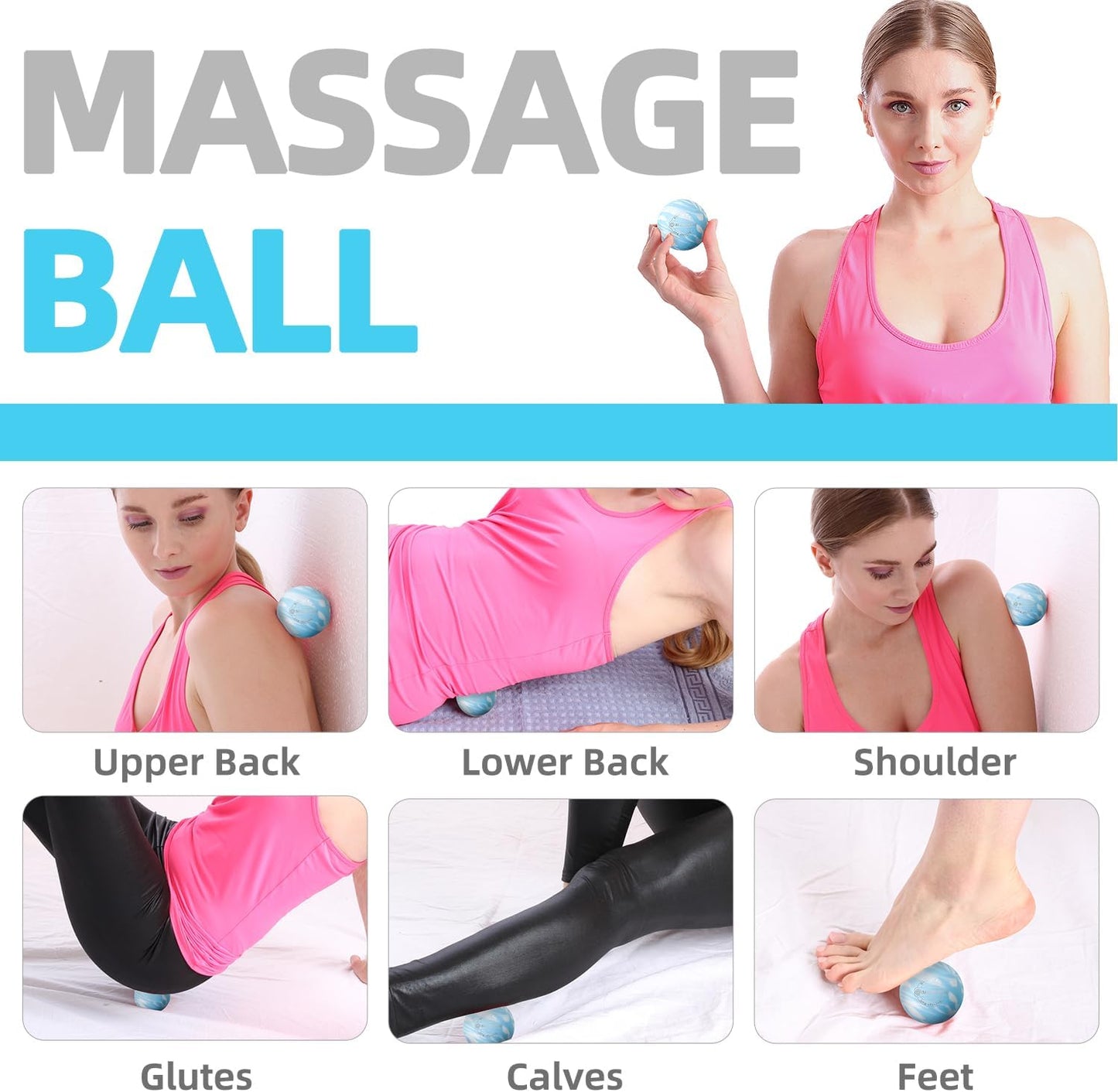 Massage Ball, Lacrosse Ball for Trigger Point Therapy, Deep Tissue, Myofascial Release, Sore Muscle Relief Massager for Neck, Shoulder, Back, Legs, Foot or Muscle Tension - Blue