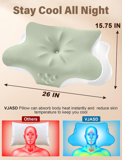Cervical Neck Pillow for Pain Relief – Ergonomic Memory Foam Pillow for Side Sleeper Contour Orthopedic Bed Pillow for Neck Support with Cooling Cover – Ideal Christmas Birthday Gift for Women Men