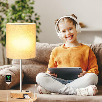 Set of 2 Touch Control Table Lamps with 2 USB & AC Outlet, 3-Way Dimmable Bedside Nightstand Lamps for Bedroom Living Room Nursery, 800 Lumens 5000K Daylight Bulbs Included