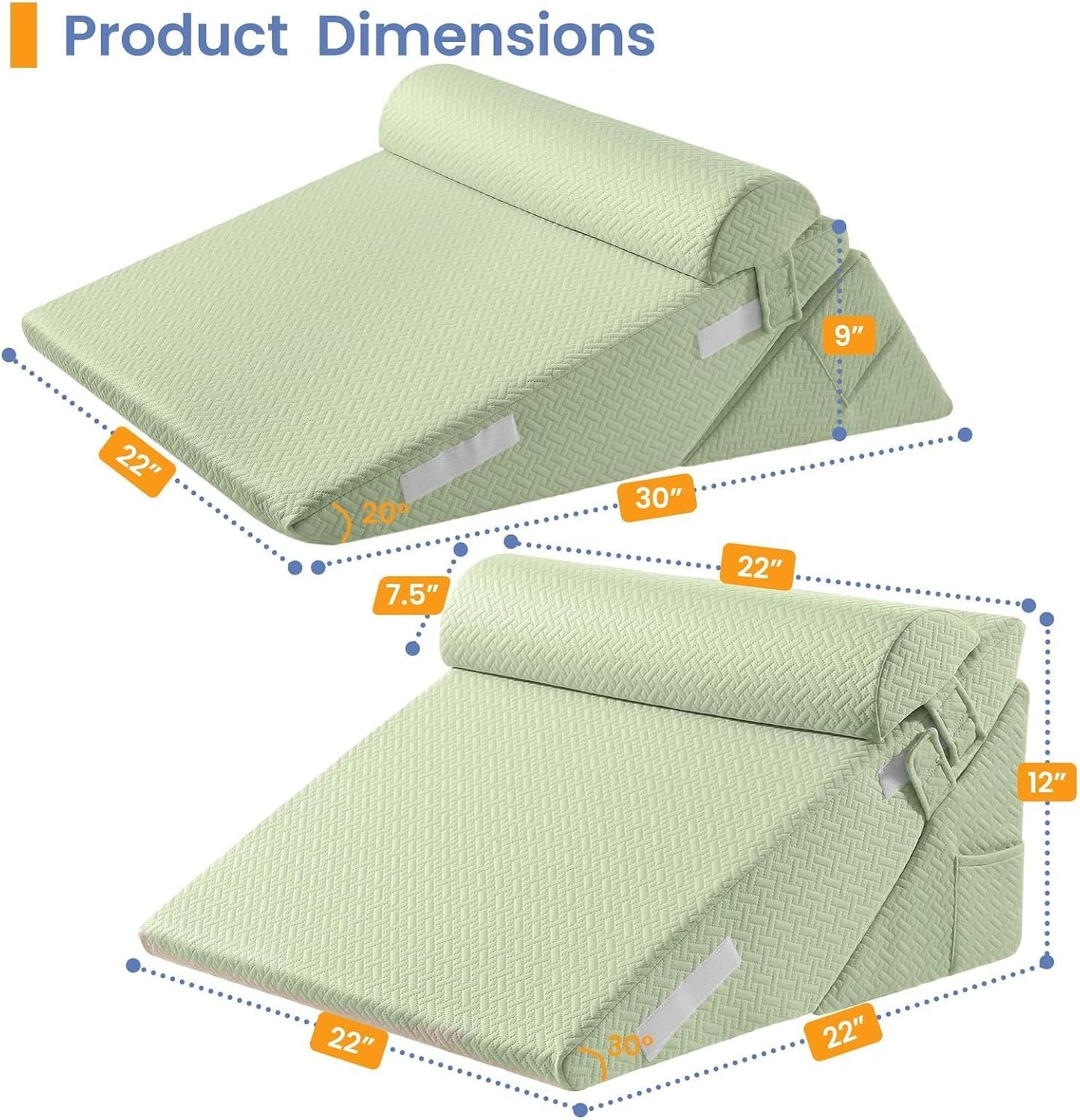 Sasttie Wedge Pillow Set for After Surgery, 2PCS Adjustable Bed Wedge Pillow Headboard with Memory Foam Neck Cushion – for Acid Reflux, Sleeping, Neck & Back Support, Dark Grey & White