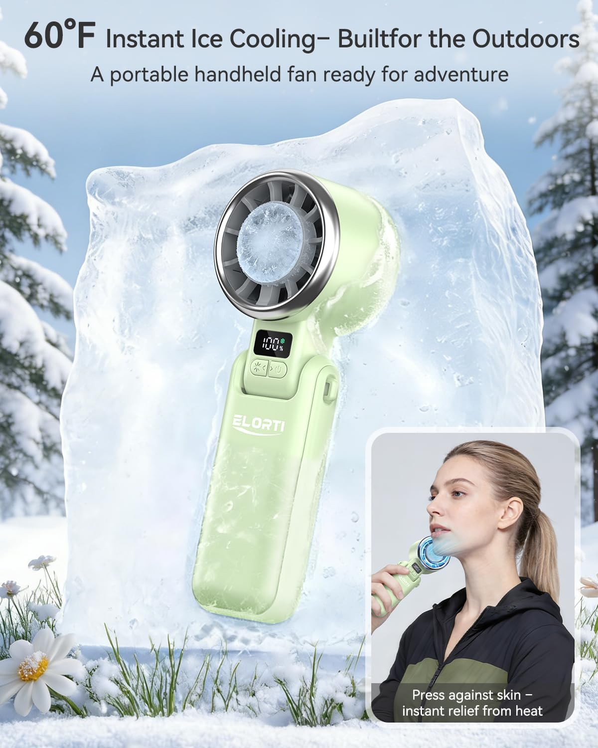Portable Fan, Handheld Fan with Turbo & Ice Cooling, Black