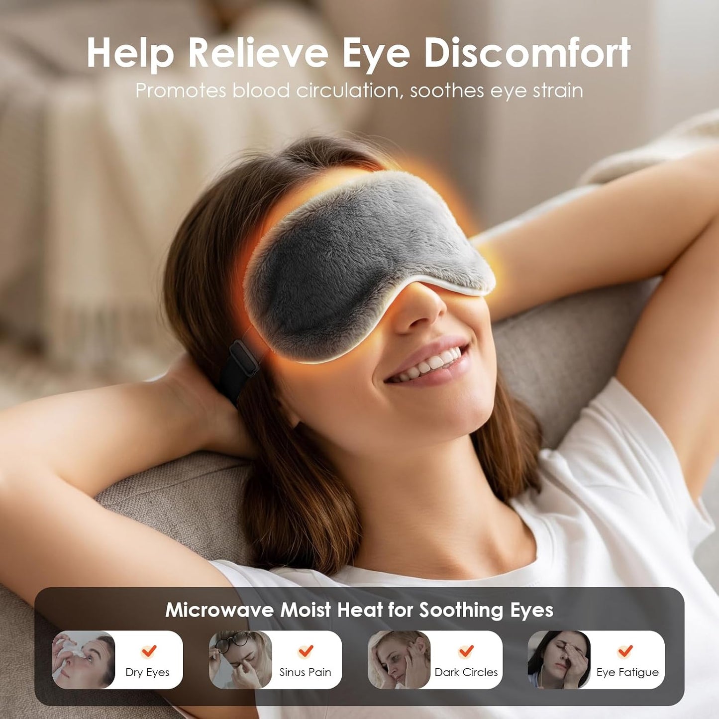 Heated Eye Mask for Dry Eyes, Steam Warm Compress for Stye Eye Treatment, Relieve, Hot Compress, Moist Heat Mask for Blepharitis (Steel Grey)
