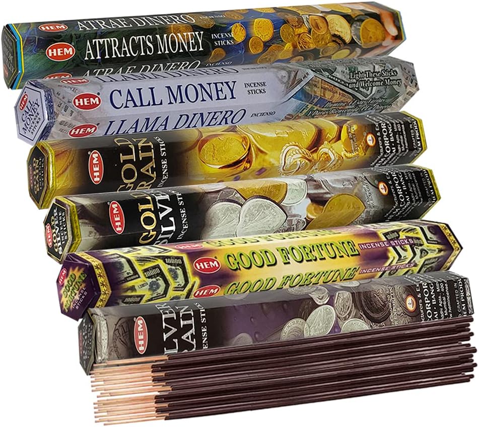 Hem Incense Sticks Variety Pack #23-120 Insence-Sticks (6 Incents x 20 Insense) + Incense Stick Holder with 6 Most Liked Scents Including Patchouli Dragons Blood White Sage Frankincense-Myrrh