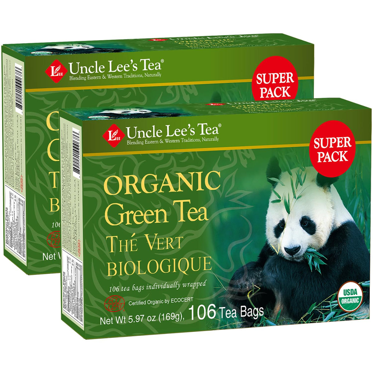 Uncle Lee's Organic Green Tea 2-Pack, 106 Count Ea Super Packs