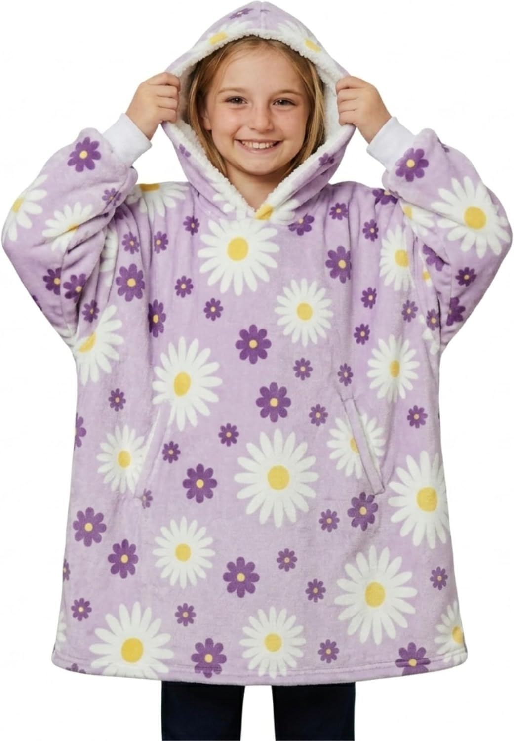 Huglanket Daisy Flower Gifts, Wearable Oversized Flannel Hooded Blankets