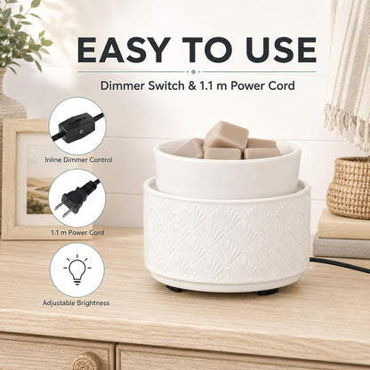 mocosa Ceramic Wax Warmer Wax Melt Warmer for Scented Wax 3-1 Electric Candle Warmer Home Fragrance Wax Burner for Mom Women(White-Fan Shaped)