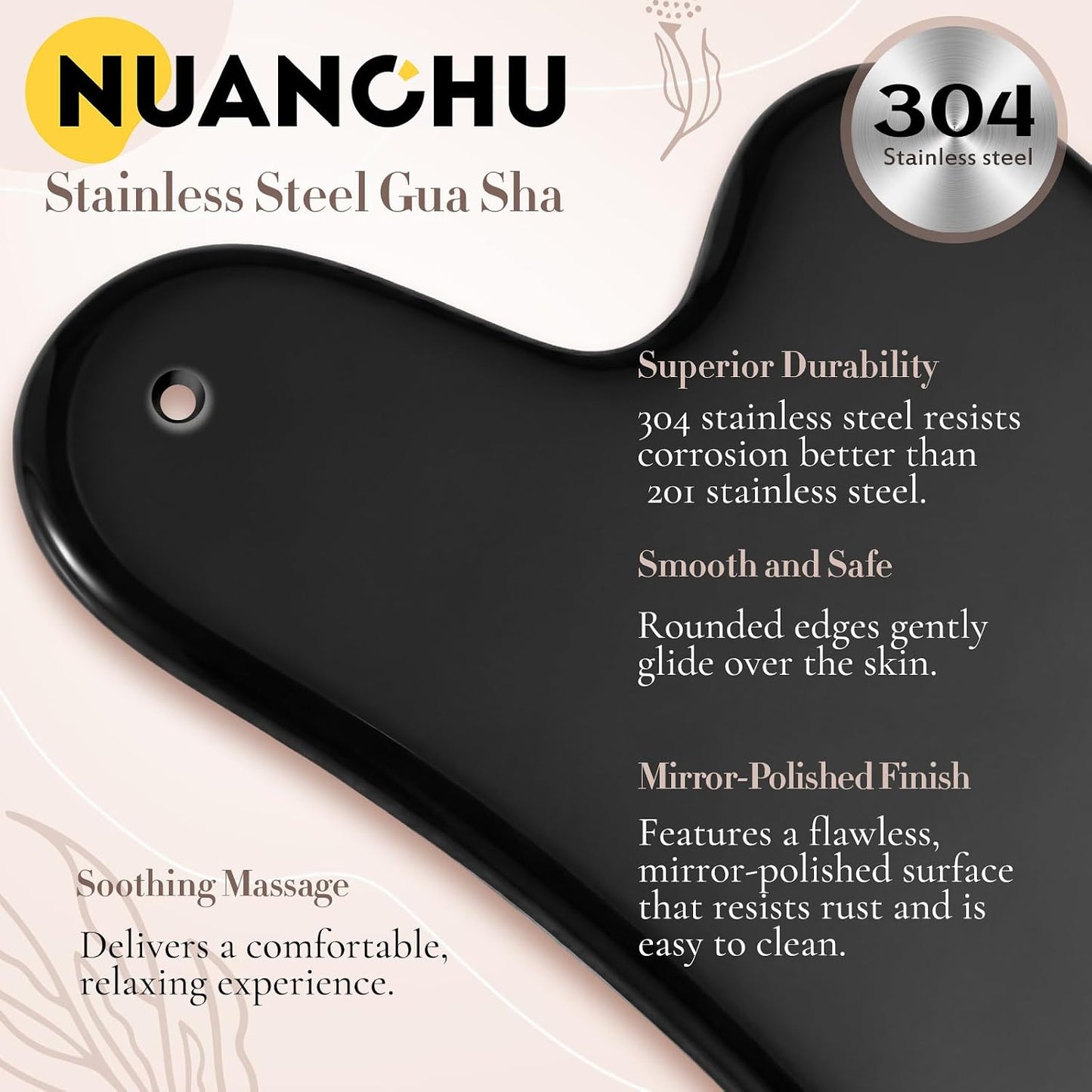 Nuanchu Stainless Steel Gua Sha Facial Tool, Metal Gua Sha for Lymphatic Drainage, Guasha Face Sculpting Double Chin Reduce with Pouch Self Care Gift(304 Stainless Steel,Silver)