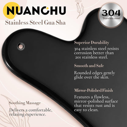 Nuanchu Stainless Steel Gua Sha Facial Tool, Metal Gua Sha for Lymphatic Drainage, Guasha Face Sculpting Double Chin Reduce with Pouch Self Care Gift(304 Stainless Steel,Silver)
