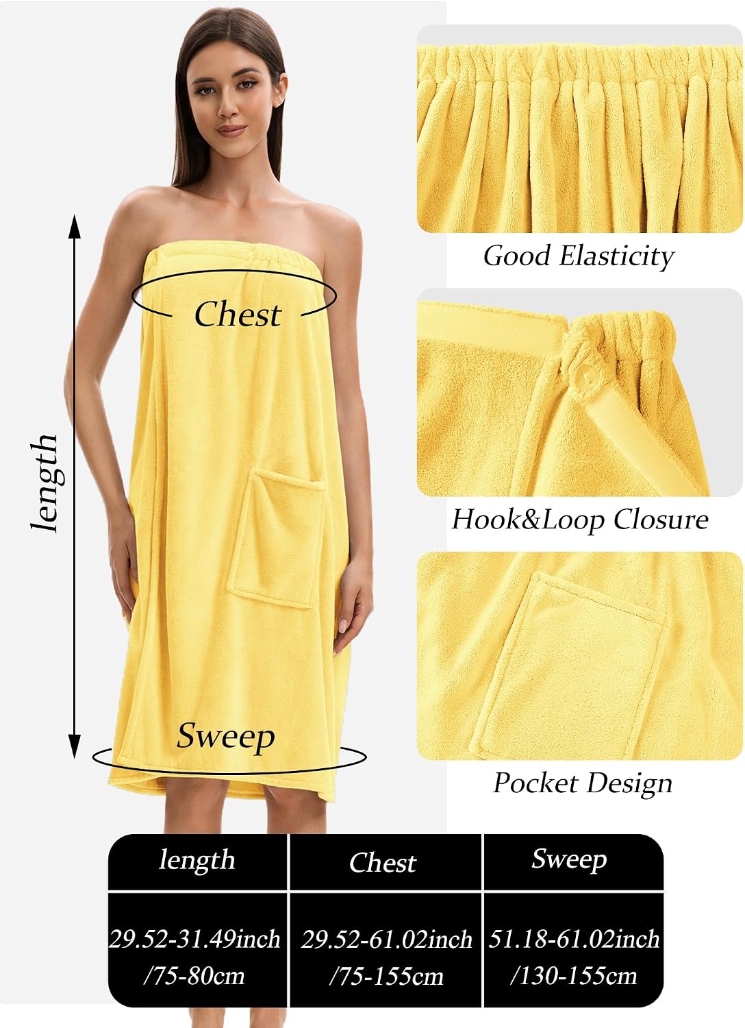 Towel Wrap For Women After Shower，Plush Bath Robe Female，Sauna Spa Wrap Around Towels With Pockets
