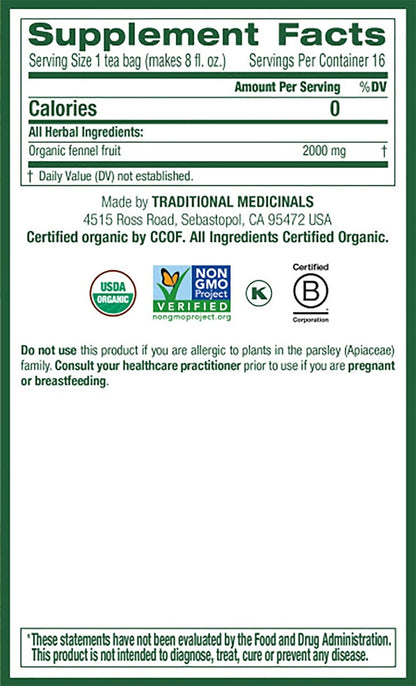 Traditional Medicinals Organic Fennel Herbal Tea, Promotes Digestive Health, (Pack of 2) 32 Tea Bags Total
