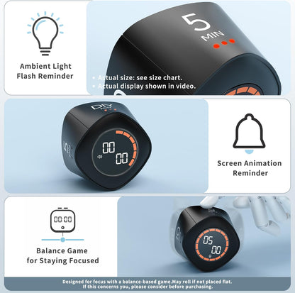 VEWINGL Cube Productivity Timer, 25/5/10/45 Min Presets, Desk Flip Timer for Pomodoro Study Sessions, Vibration & Custom Modes for ADHD, Work, Study & Kitchen (Black)