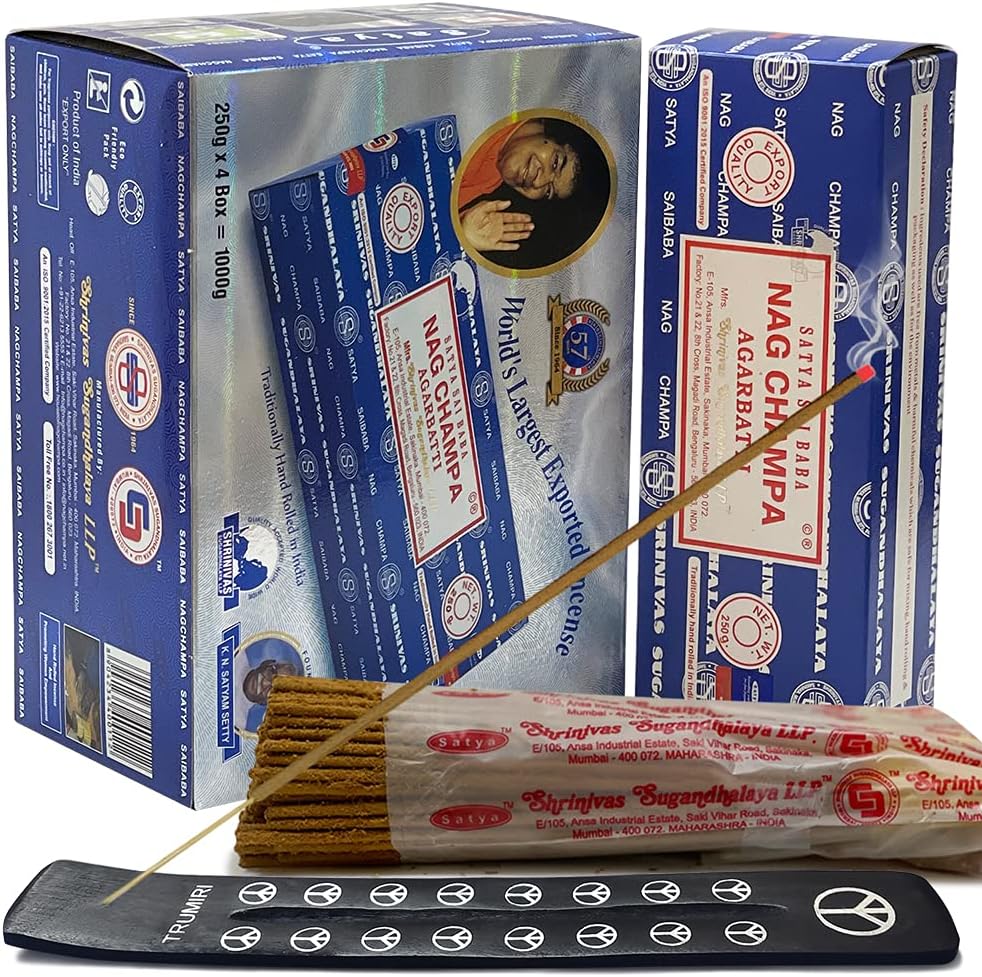 TRUMIRI Incense Stick Holder Bundle with Satya Sai Baba Nagchampa 250g Bulk Incense Sticks Nag Champa Agarbatti - Pack of 1 (Approx 250 Insence-Sticks)