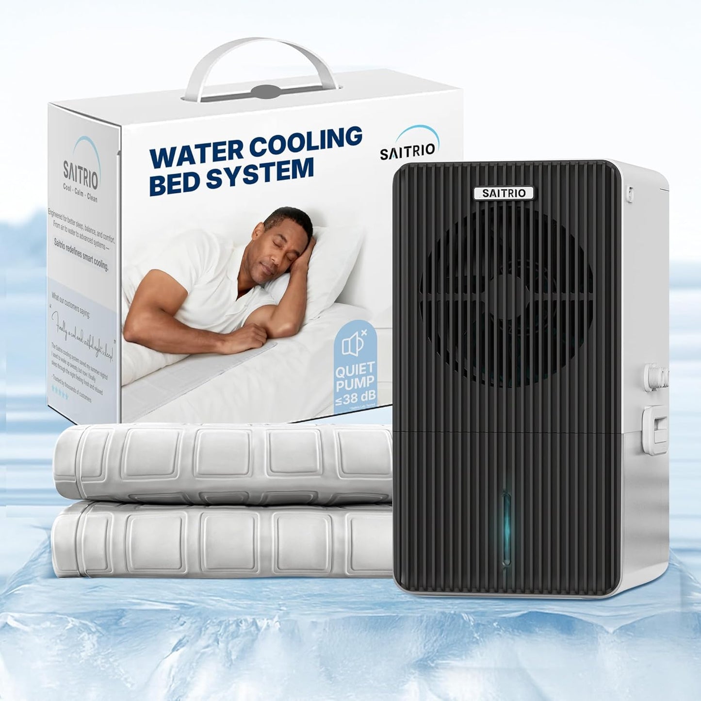 SAITRIO Cooling Mattress Pad, Active Hydro-Powered Bed Cooling System for Night Sweats, Menopause & Hot Sleepers - Ultra-Thin Mattress Topper, Quiet & Clean, Double/Full Size (55"x63" Pad)