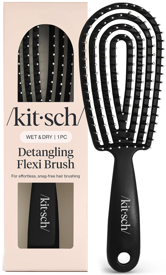 Kitsch Hair Brush Detangler – Flexi Flow Hair Brush for Women, Men & Kids | Detangling Brushes for Curly Hair with Bendable Frame, Bounce Curl Defining Brush for Wet or Dry Strands - Soft Violet