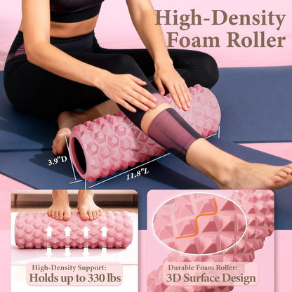 Pilates Ring Kit with 14 inch Magic Circle & Foam Roller, Ergonomic Home Workout Equipment Set, Full Essentials for Women Beginners - Includes Exercise Guide & Storage Bag