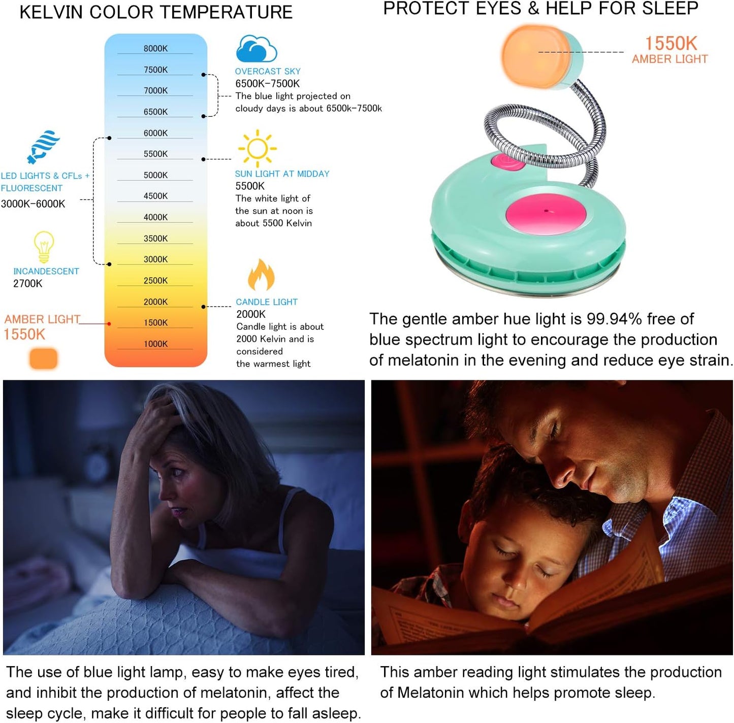 LUXSWAY Rechargeable Reading Book Light for Kids,LED Reading Lights for Books in Bed,Amber Book Light with Magnetic,Flexible Gooseneck,Cute Bookmark Lights for Bookworms-Orange