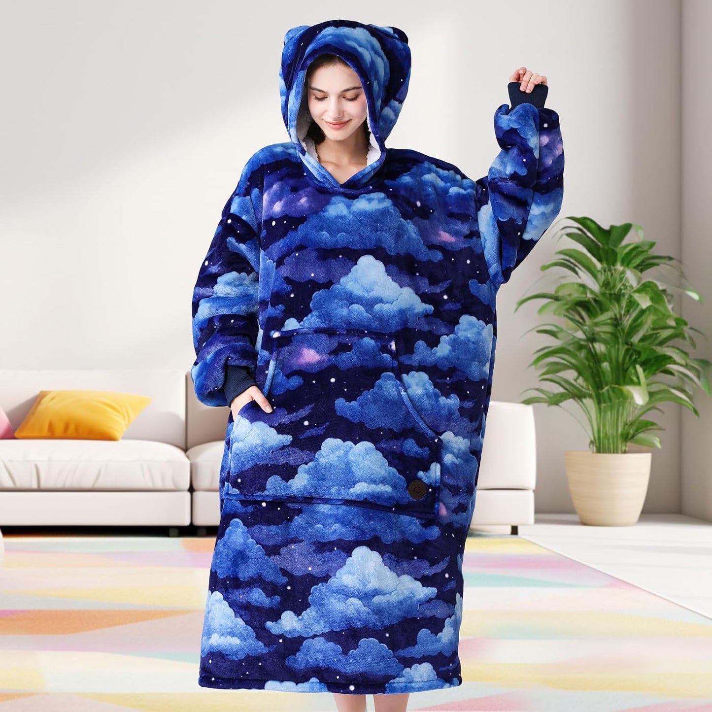 THREE POODLE Wearable Blanket Hoodie for Women, Oversized Sherpa Sweatshirt Blanket for Adults Men, Cozy Hooded Blankets, Gifts for Teen Girls Women Mom Sister