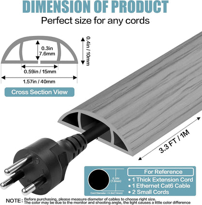 Floor Cord Cover Self Adhesive Cord Hider,10FT Cable Management, Extension Strip Protector for Wires, Prevent Cable Trips for Offices, Gyms, Exhibitions Cavity 0.39"(W) x 0.27"(H) BrownWood