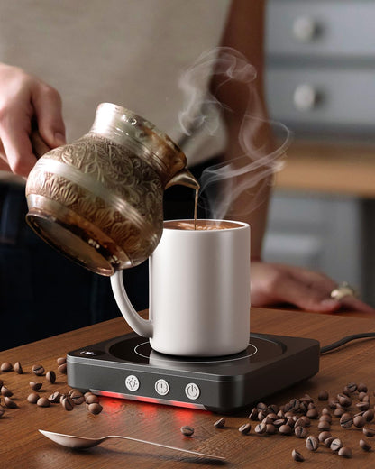 House Gem Coffee Mug Warmer for Desk, Candle Warmer Plate, 12H Timer, Wood