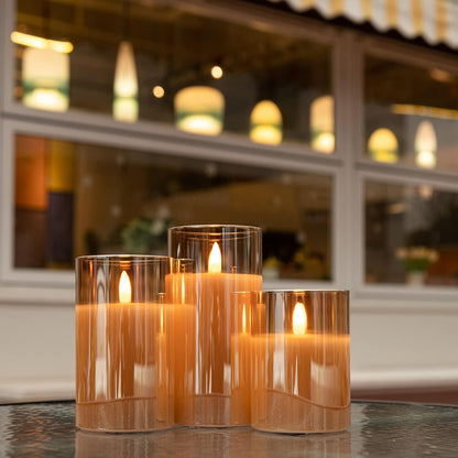ANGELLOONG Flickering Flameless Candles, Realistic Battery Operated Candles with Remote and Timer, Set of 3 LED Candles for Fall Room Home Wedding Decor Centerpieces Table Party Christmas Decorations